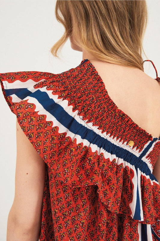 Gisele Asymmetrical Cotton Maxi Dress - Red