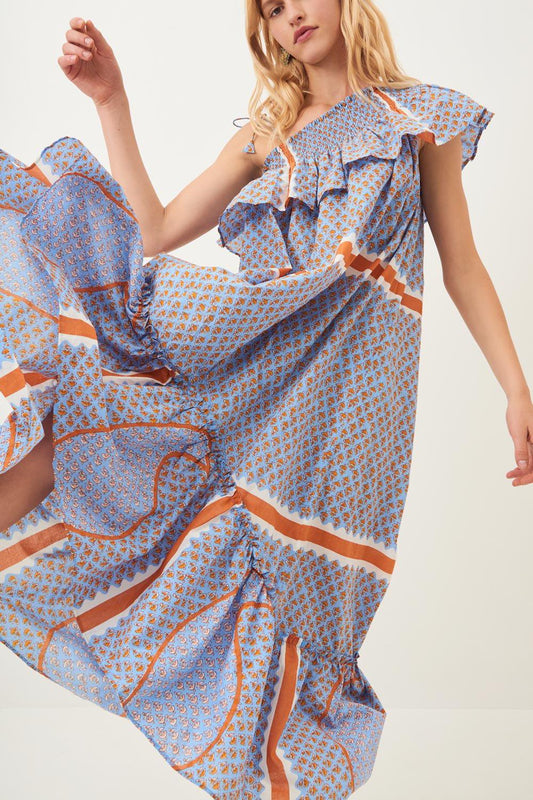 Gisele Asymmetrical Cotton Maxi Dress - Sky Blue