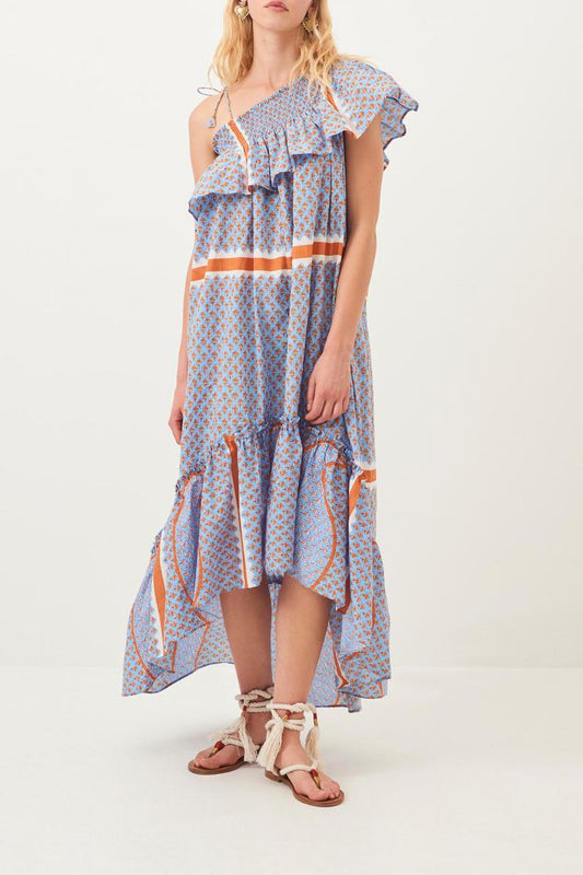 Gisele Asymmetrical Cotton Maxi Dress - Sky Blue