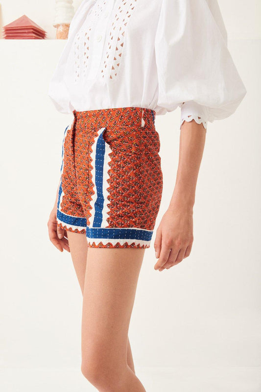 Gisele Quilted Cotton Shorts - Red