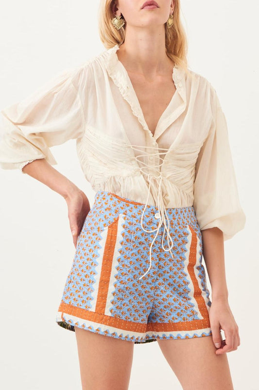 Gisele Quilted Cotton Shorts - Sky Blue