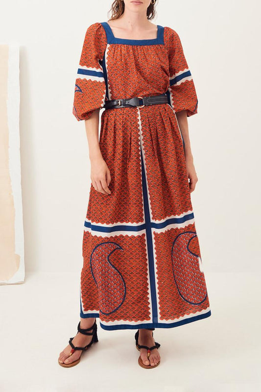 Gisele Flowing Printed Cotton Skirt - Red