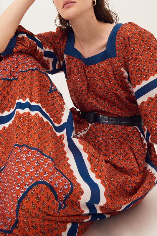 Gisele Flowing Printed Cotton Skirt - Red