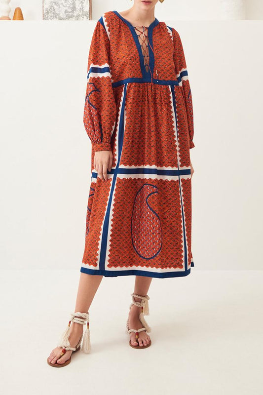 Gisele Cotton Midi Dress - Red