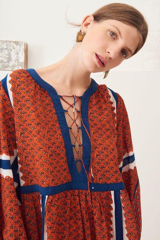 Gisele Cotton Midi Dress - Red