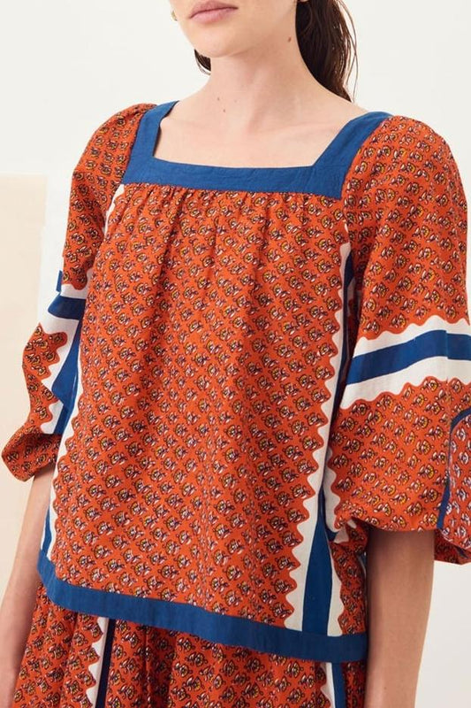 Gisele Flared Cotton Blouse - Red