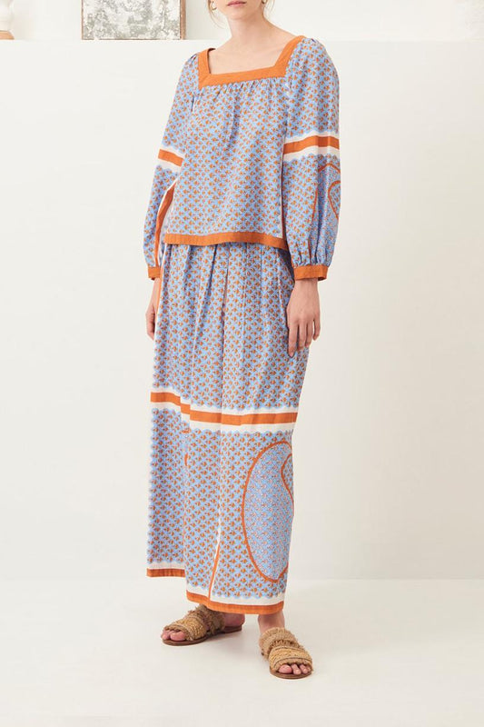 Gisele Flared Cotton Blouse - Sky Blue