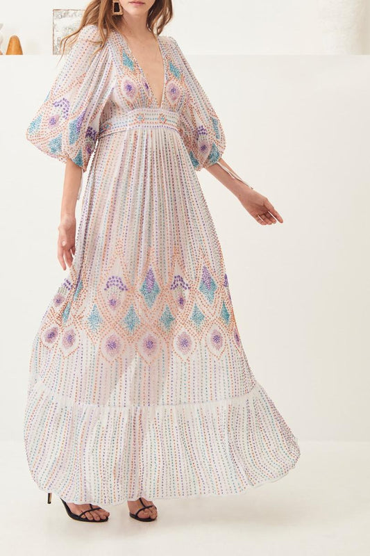 Emilia Embroidered Maxi Dress - White