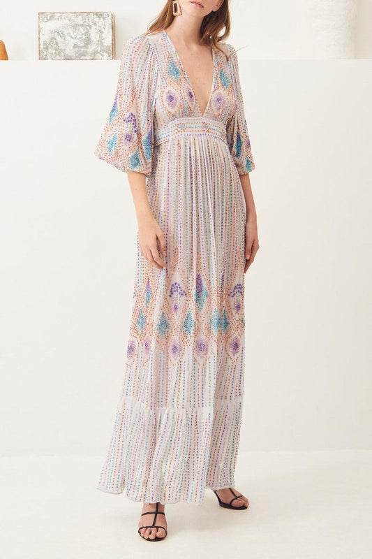 Emilia Embroidered Maxi Dress - White