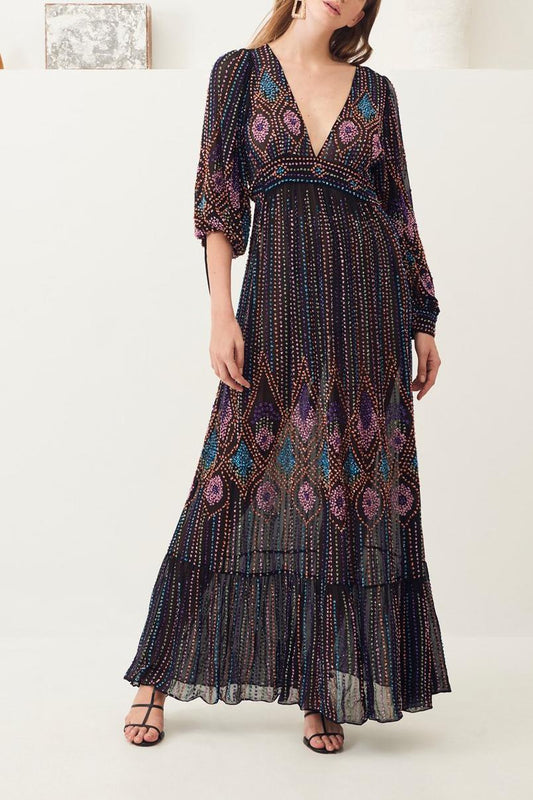Emilia Embroidered Maxi Dress - Black
