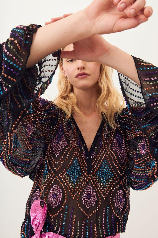 Emilia Embroidered Blouse - Black