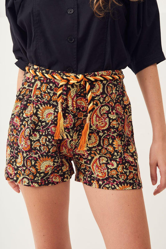 Chérie Printed Cotton Shorts - Black
