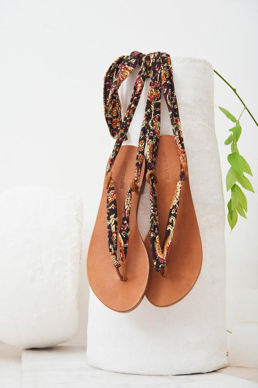 Chérie Flat Ankle Tie Sandals - Black