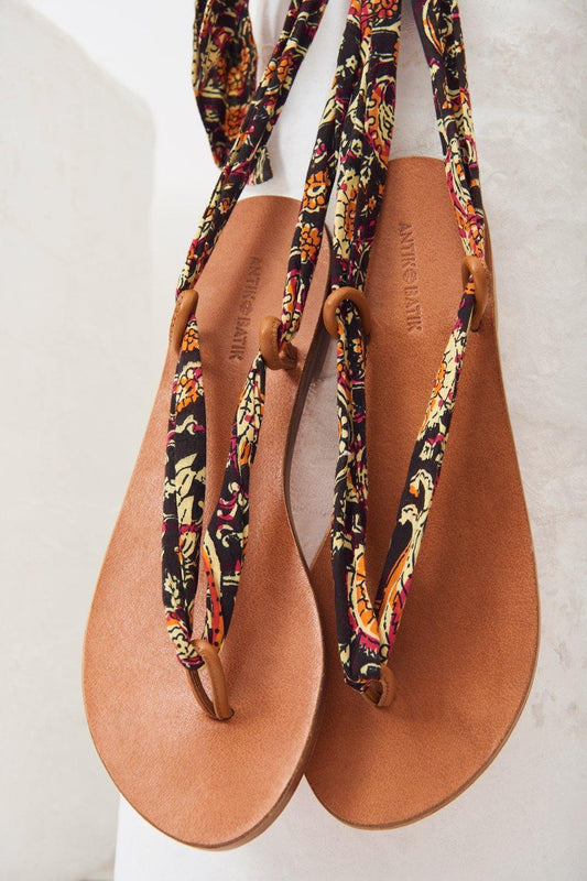 Chérie Flat Ankle Tie Sandals - Black