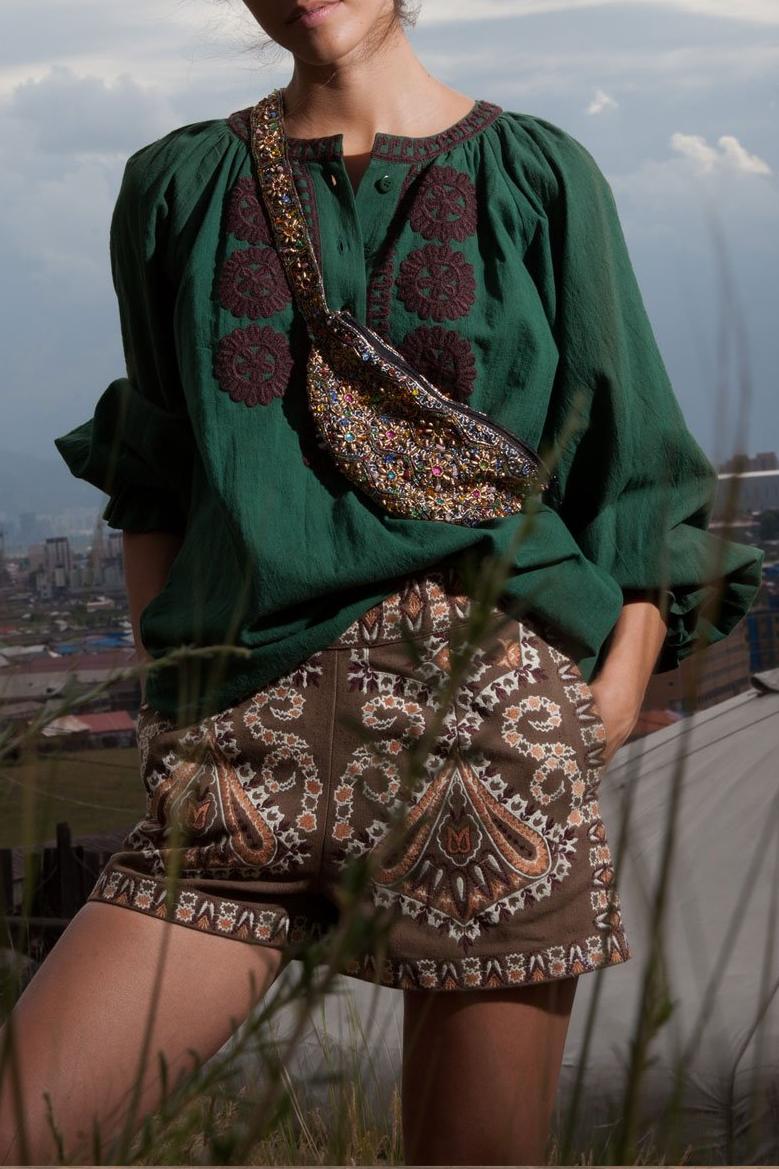 Zida Embroidered Blouse - Dark green