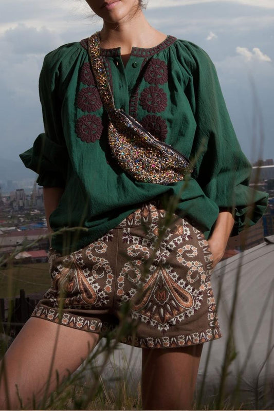 Zida Embroidered Blouse - Dark green