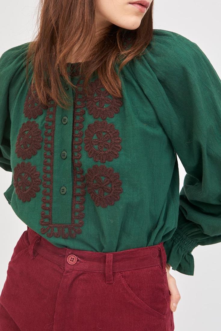 Zida Embroidered Blouse - Dark green