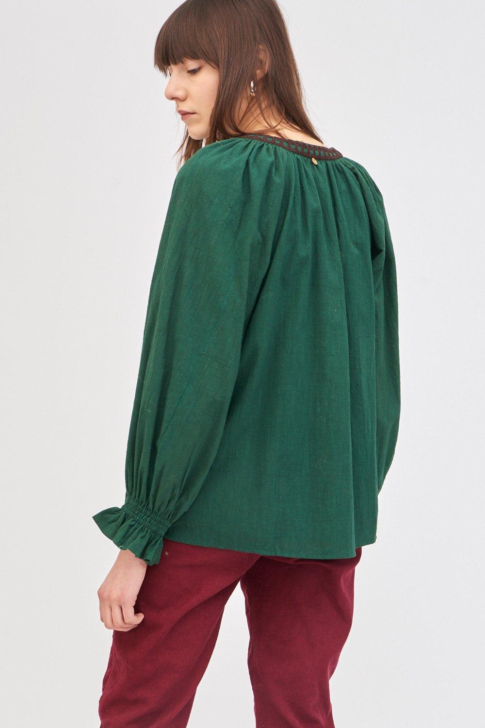 Zida Embroidered Blouse - Dark green