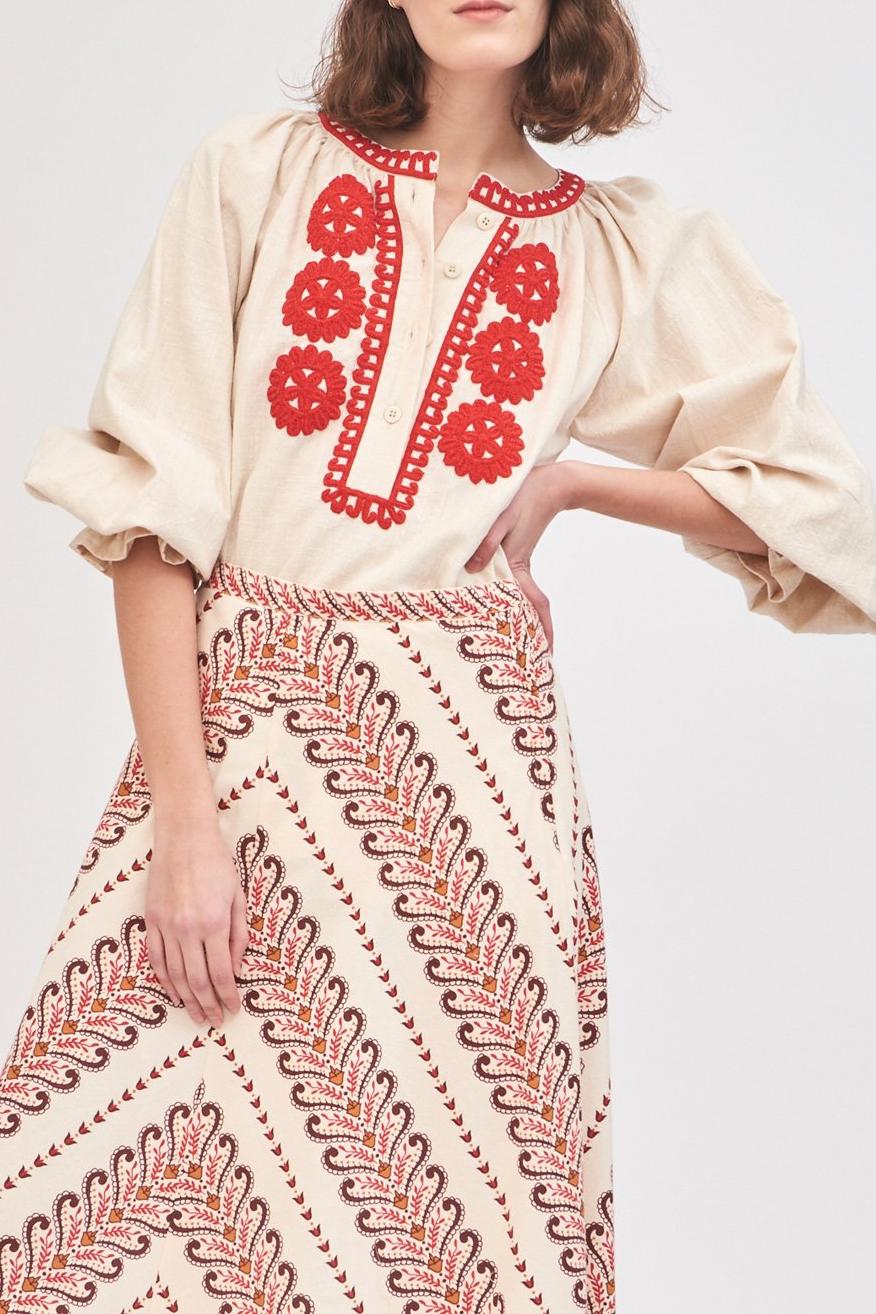 Zida Embroidered Blouse - Cream
