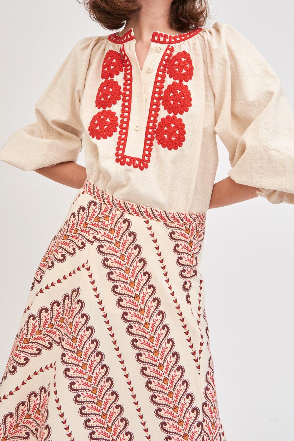 Zida Embroidered Blouse - Cream