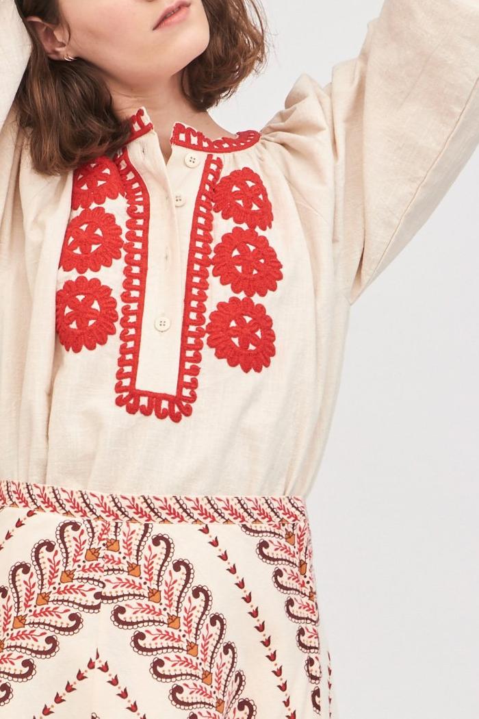 Zida Embroidered Blouse - Cream