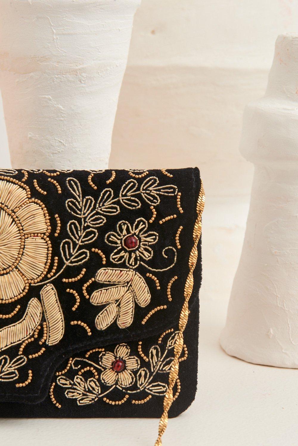 Zary Embroidered Small Clutch