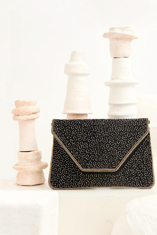 Bolso de mano pequeño Wolvy con cuentas bordadas - Negro