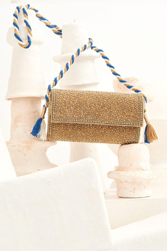 Cartera Wolvy con cuentas bordadas - Arena