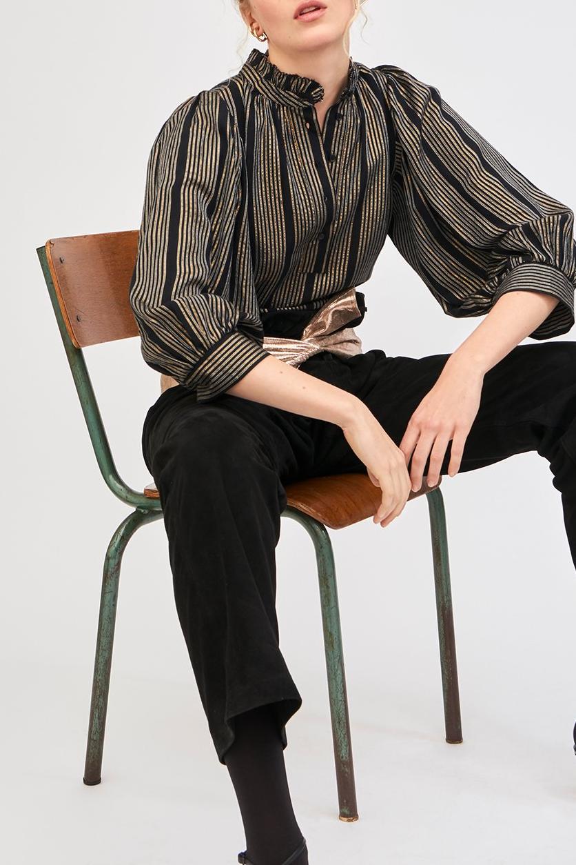 Meeti Gold-Striped Victorian Blouse