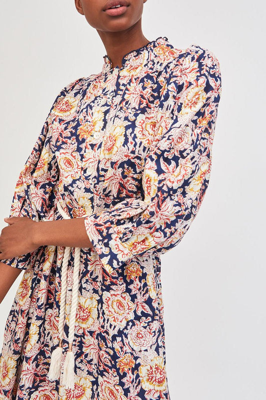 Andre Floral Print Shirt Dress - Navy