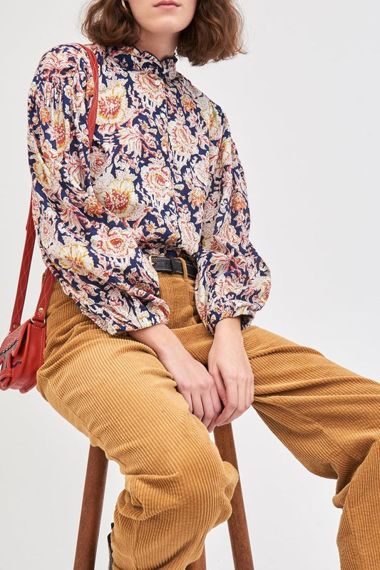 Andre Floral Print Blouse - Navy