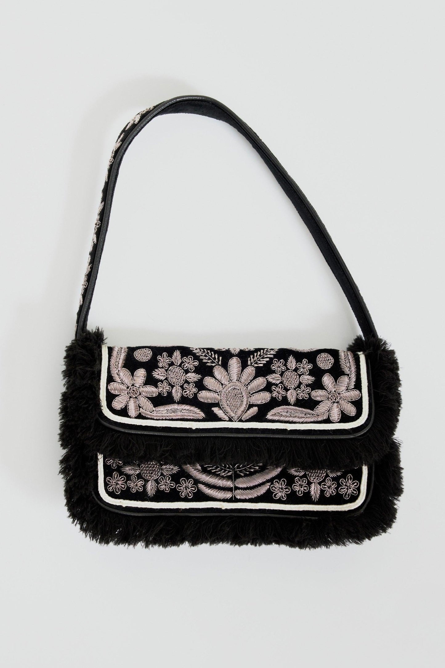 Zari embroidered velvet baguette bag