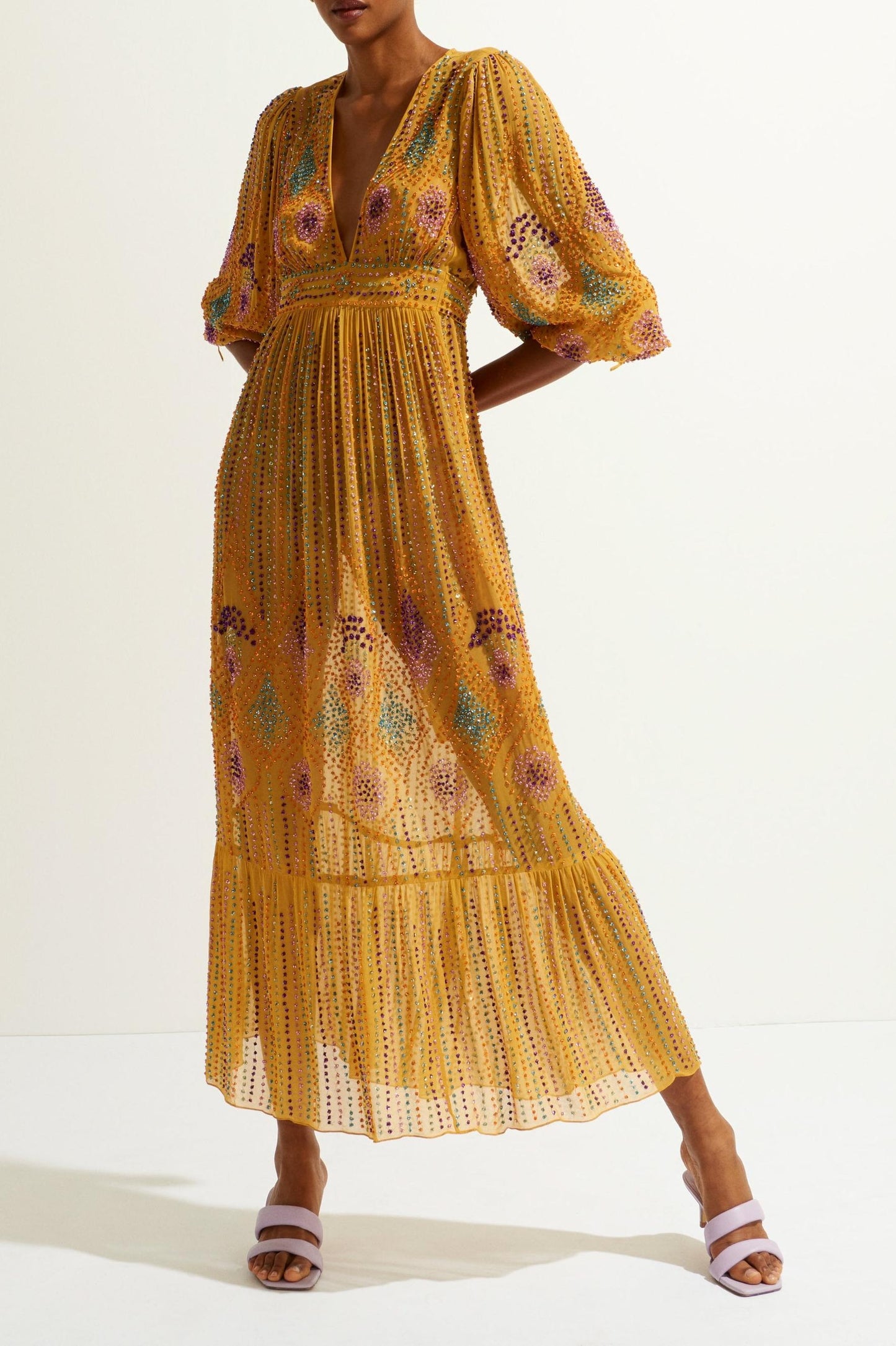 Vestido largo con lentejuelas Louise - Mostaza