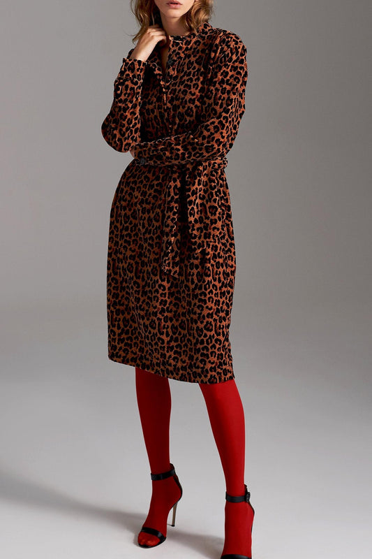 Robe midi en velours lisse léopard Gart