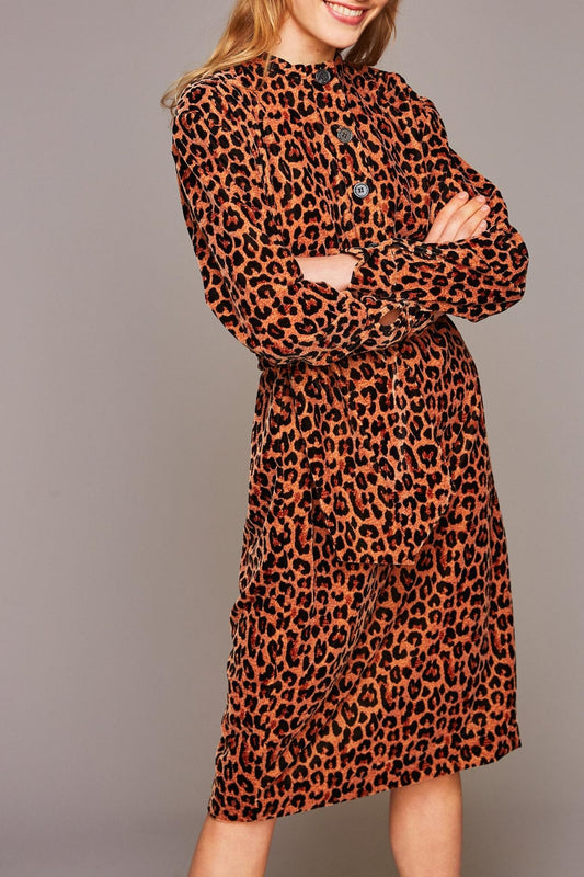 Robe midi en velours lisse léopard Gart