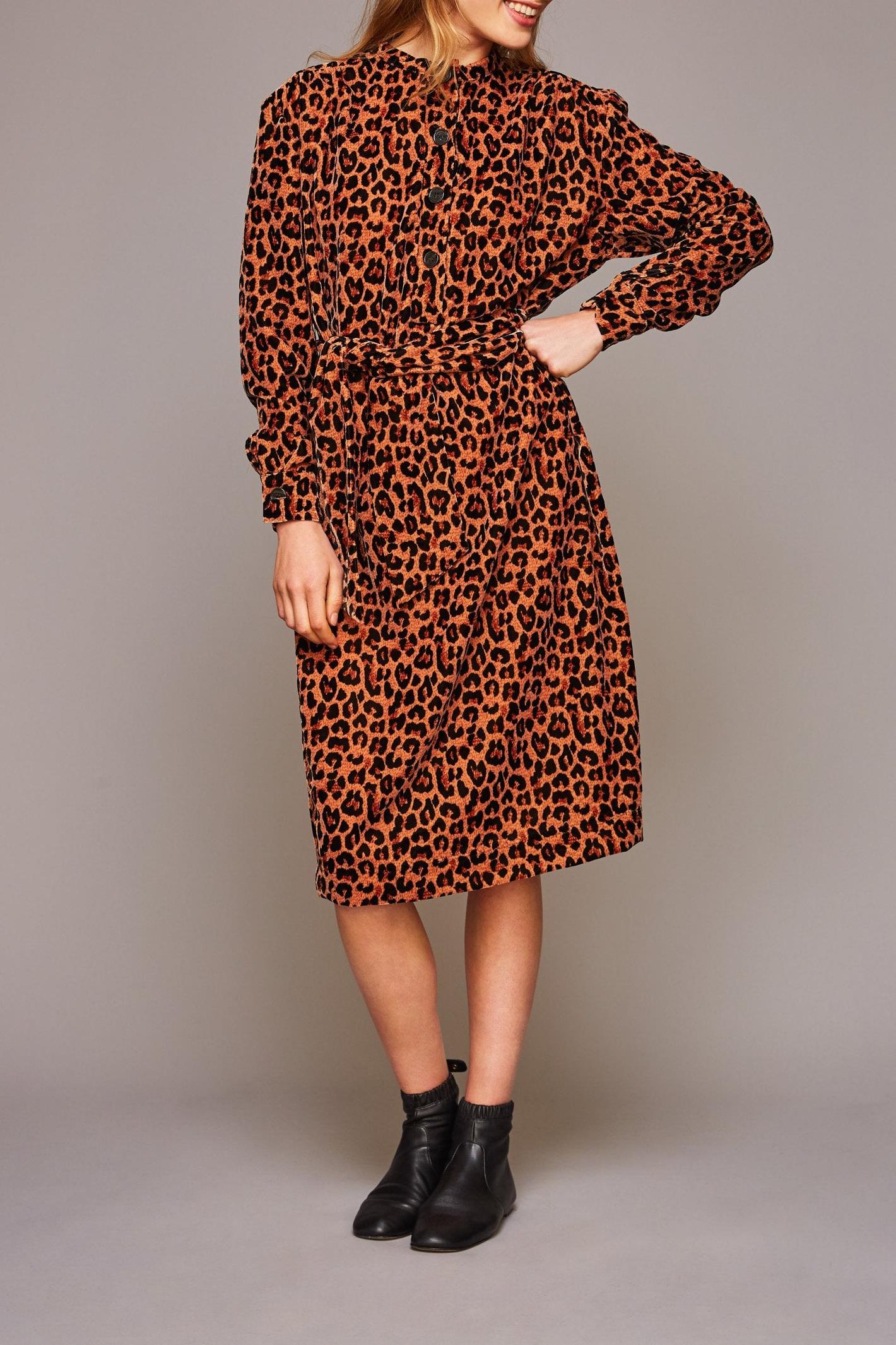 Robe midi en velours lisse léopard Gart