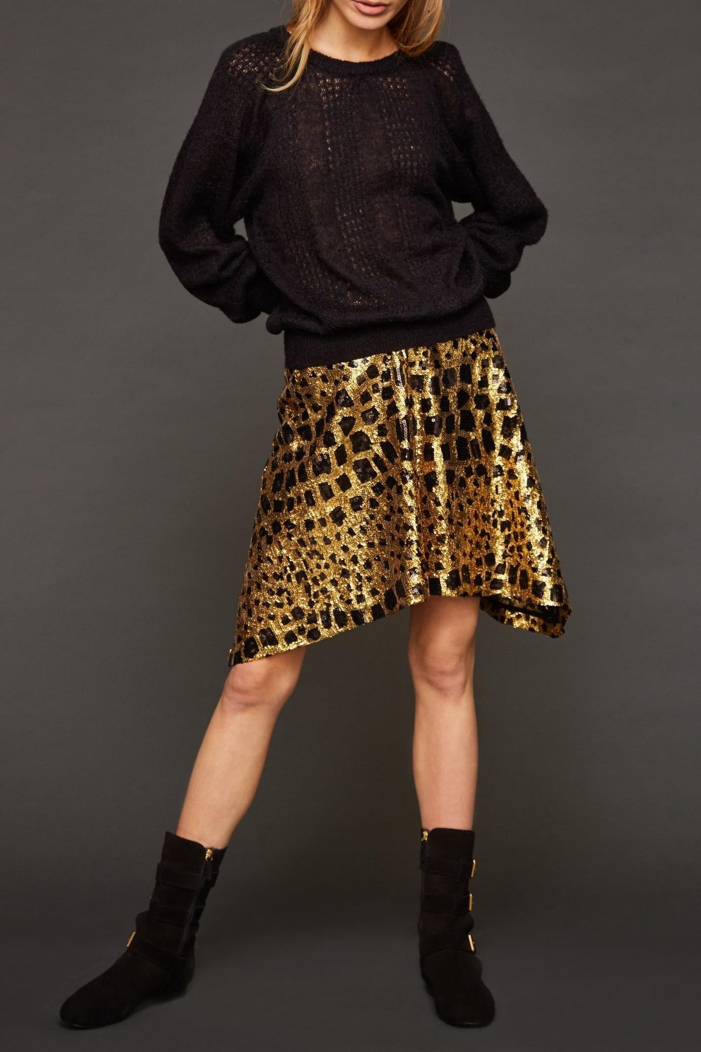 Jupe évasée à sequins dorés Baguy