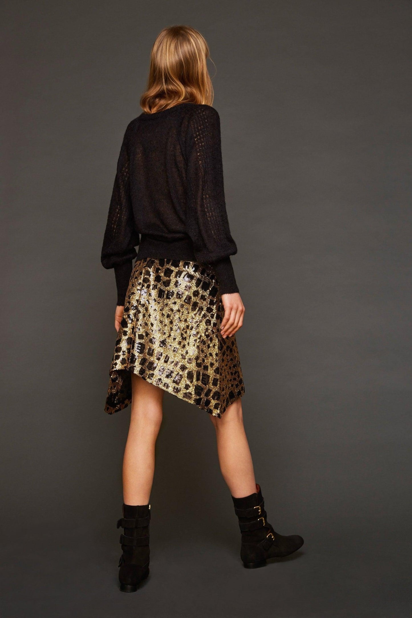 Jupe évasée à sequins dorés Baguy