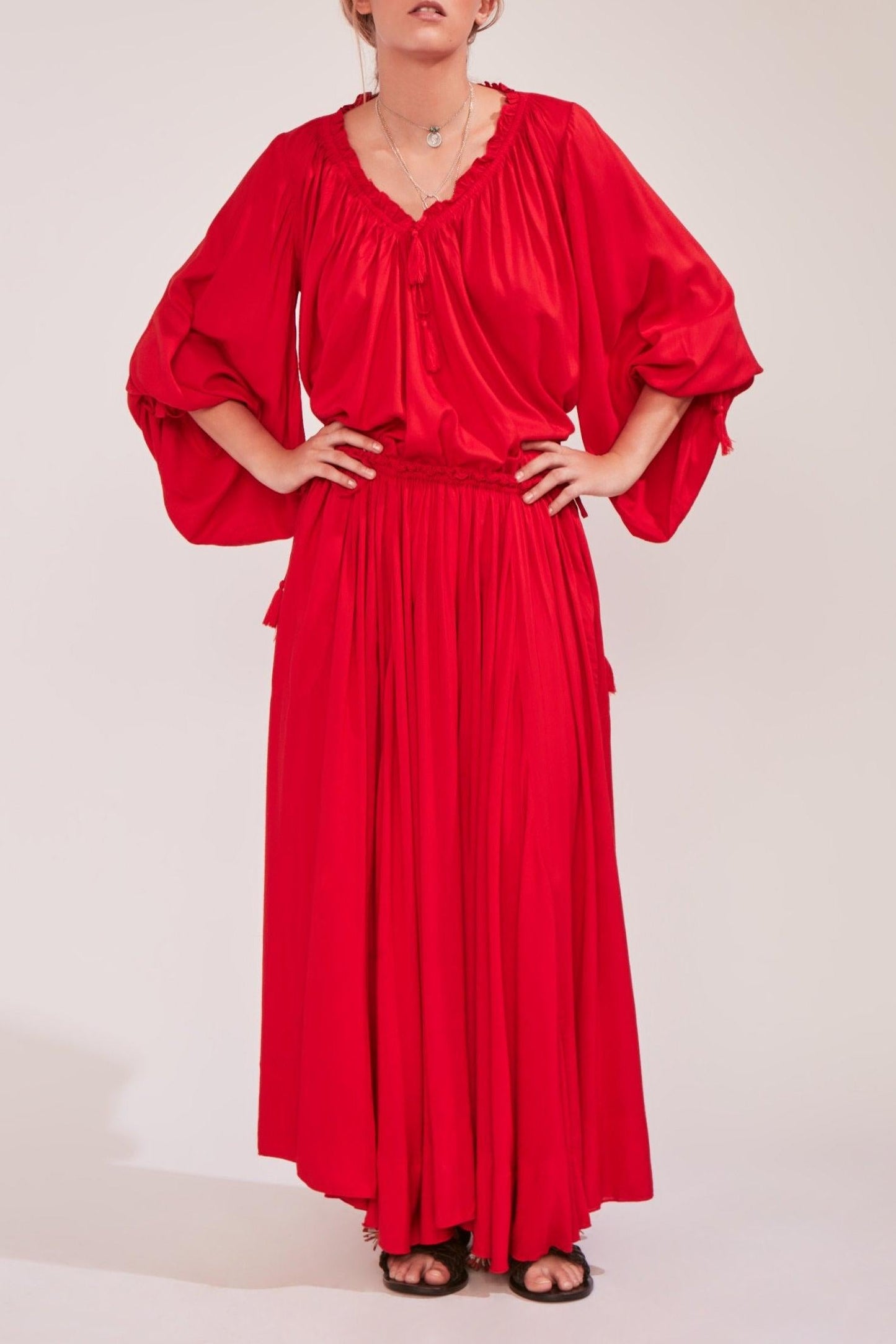 Bowly Long Flowy Red Skirt