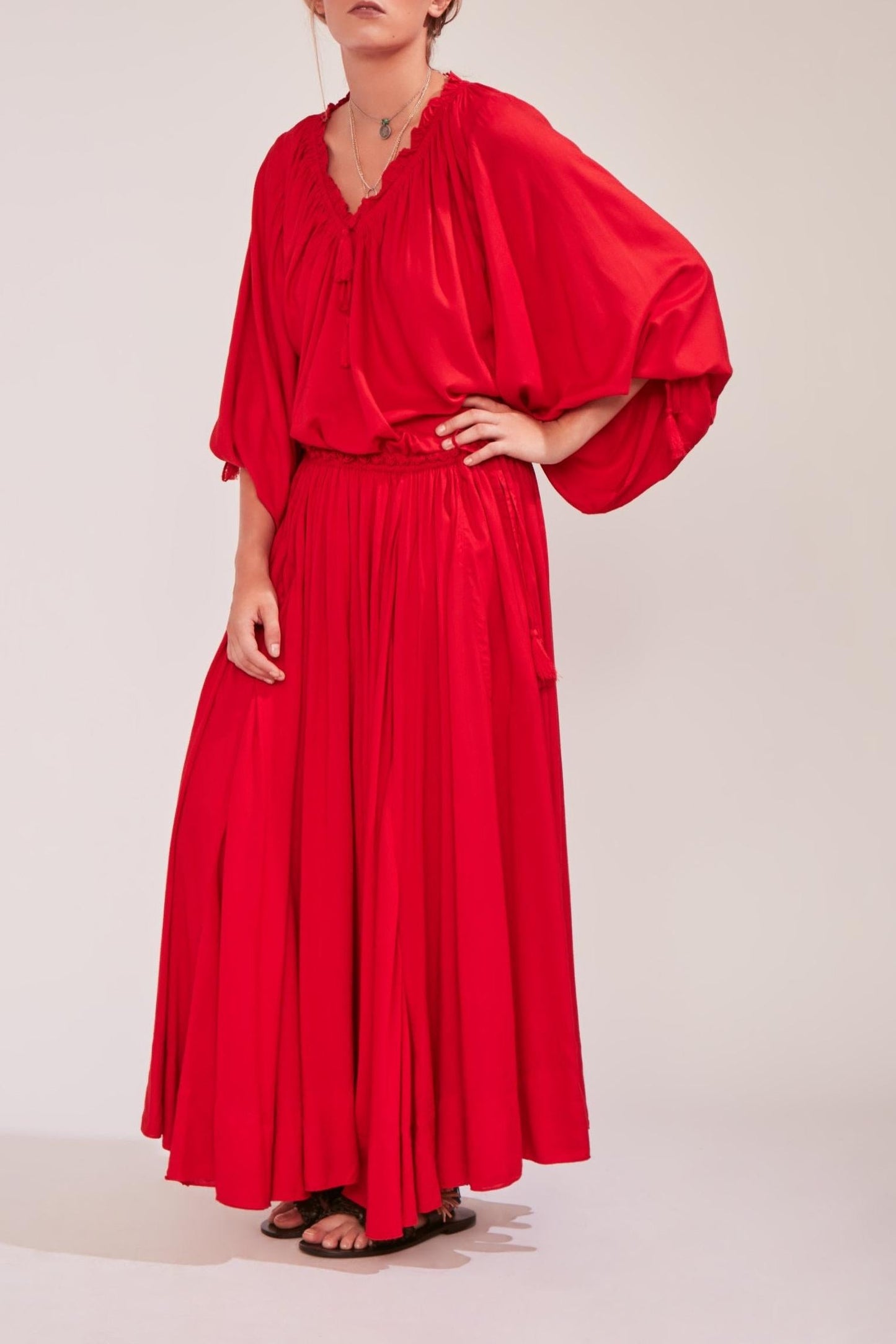 Bowly Long Flowy Red Skirt