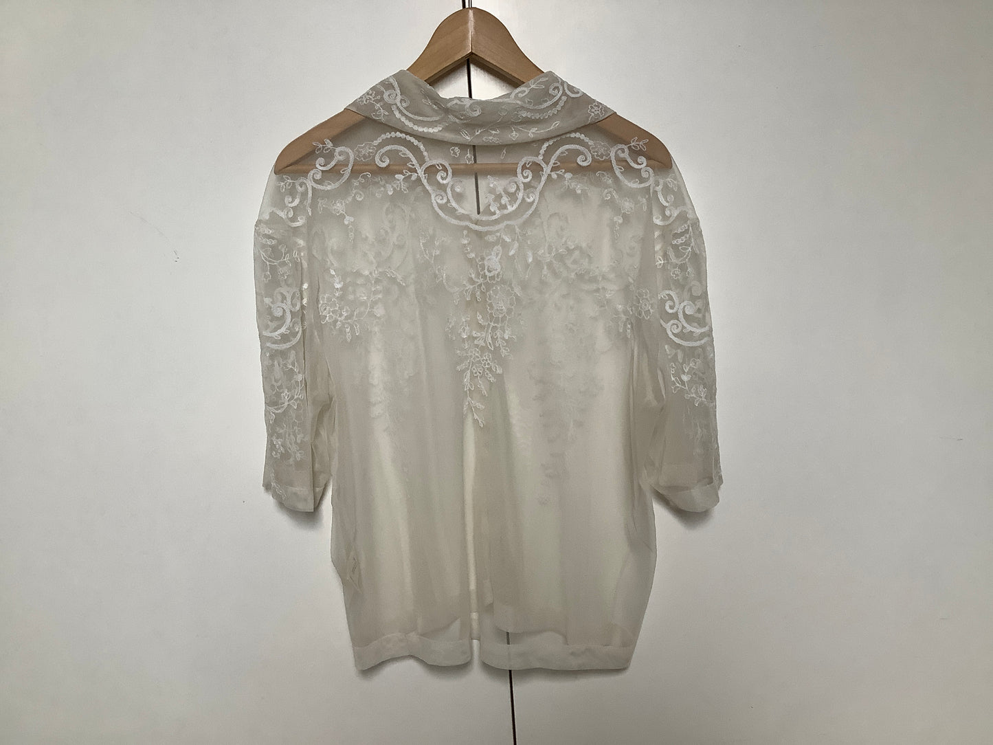 Victoria tee cream, embroidered sheer blouse