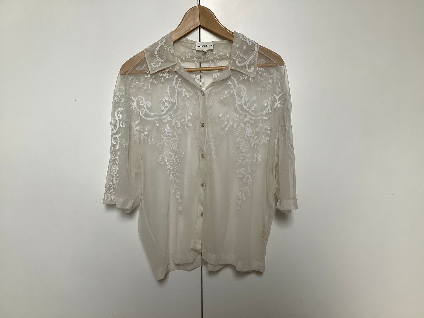 Victoria tee cream, embroidered sheer blouse