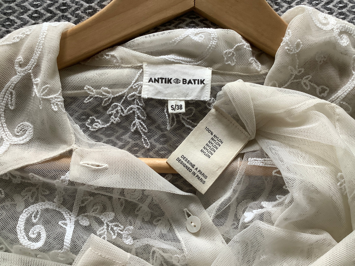 Victoria tee cream, embroidered sheer blouse