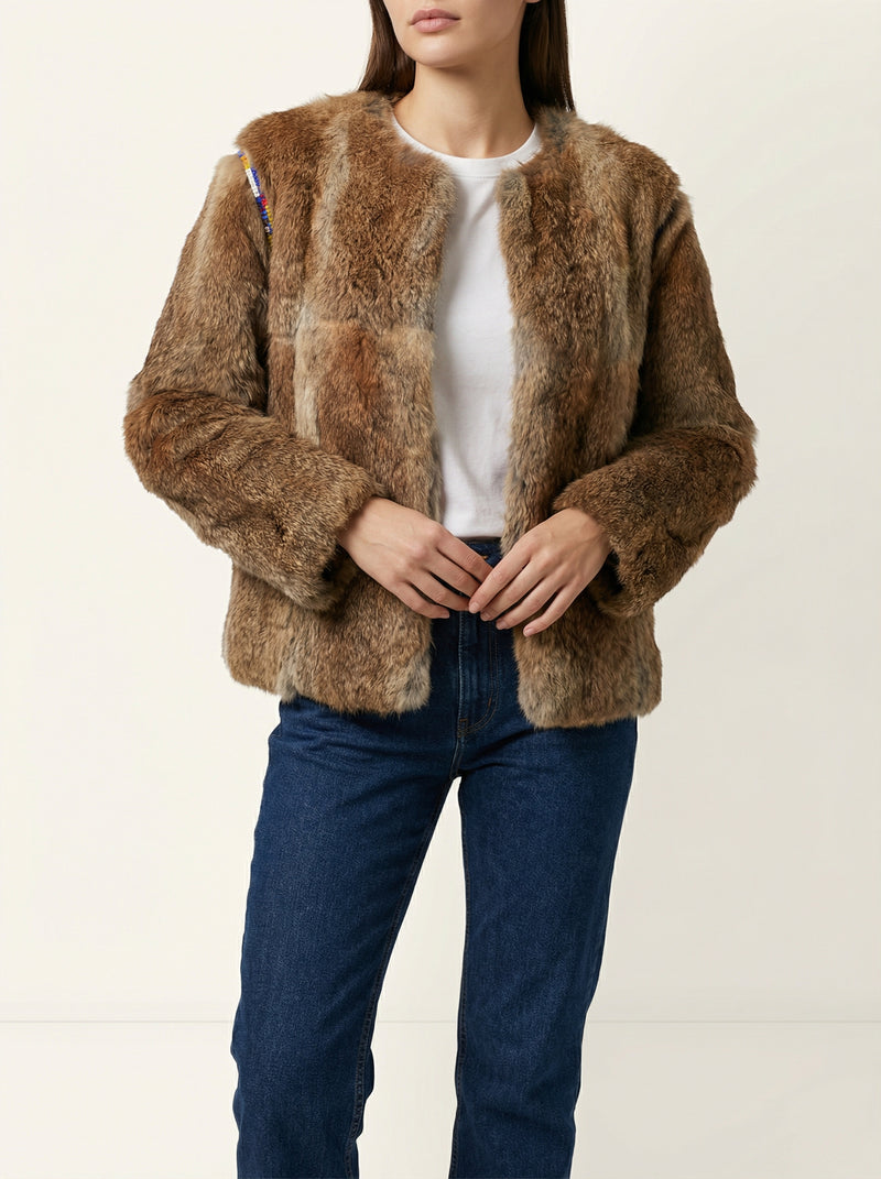 veste bomber en fourrure et perles,