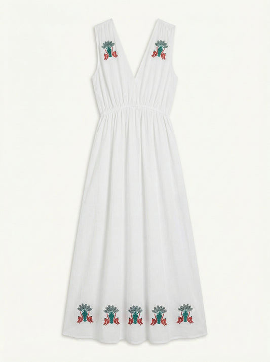 Vestido largo blanco bordado