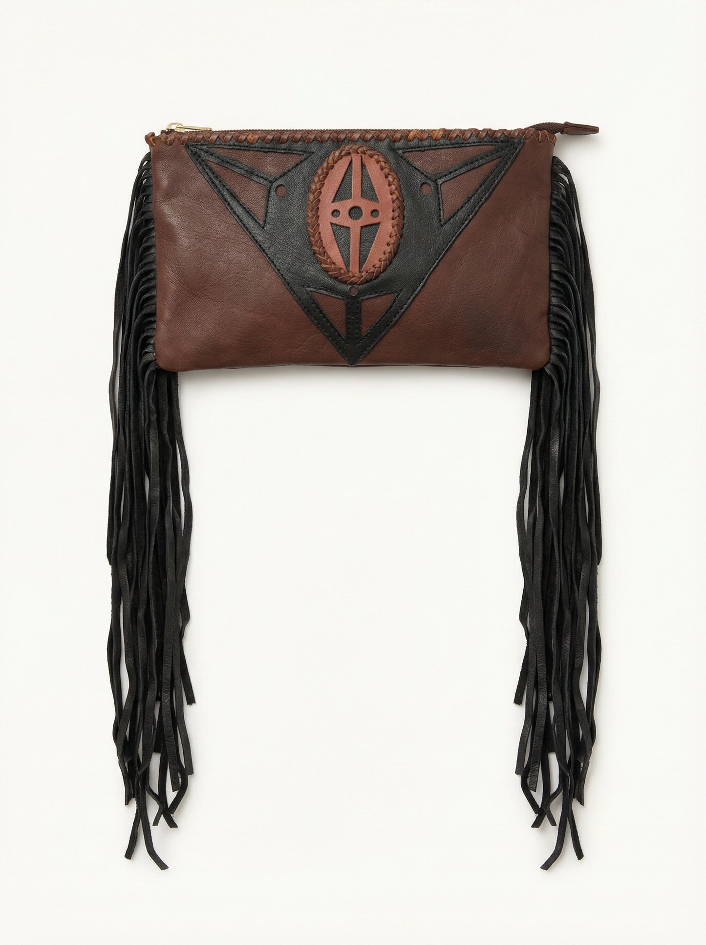 Bolso de mano de piel marrón y negro.