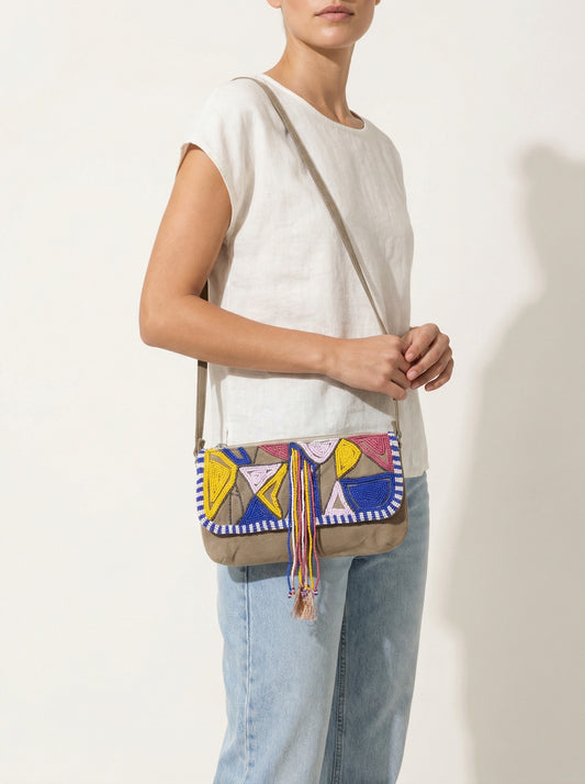Ethnic suede handbag