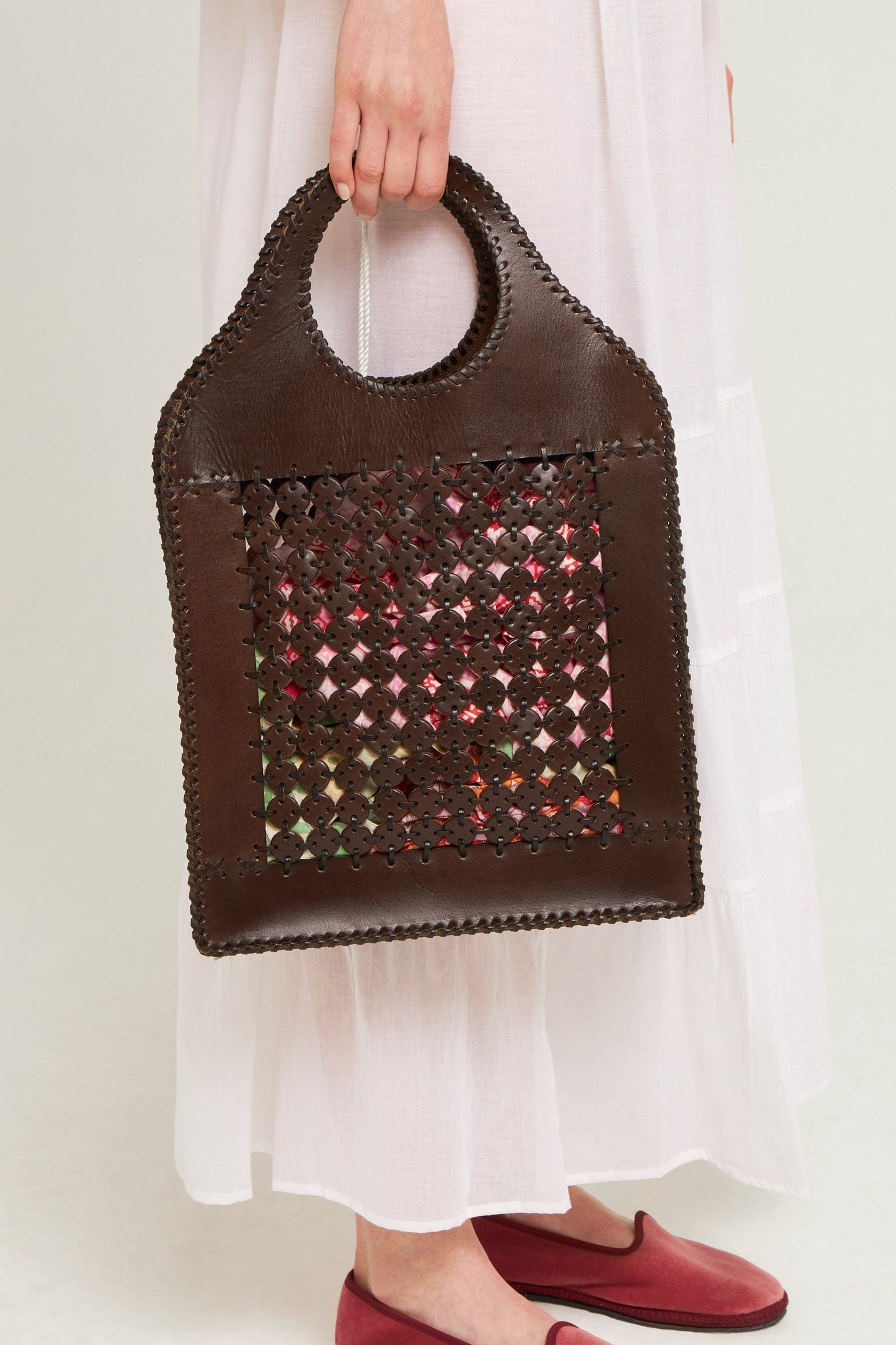 Lace-style leather openwork bag Galy
