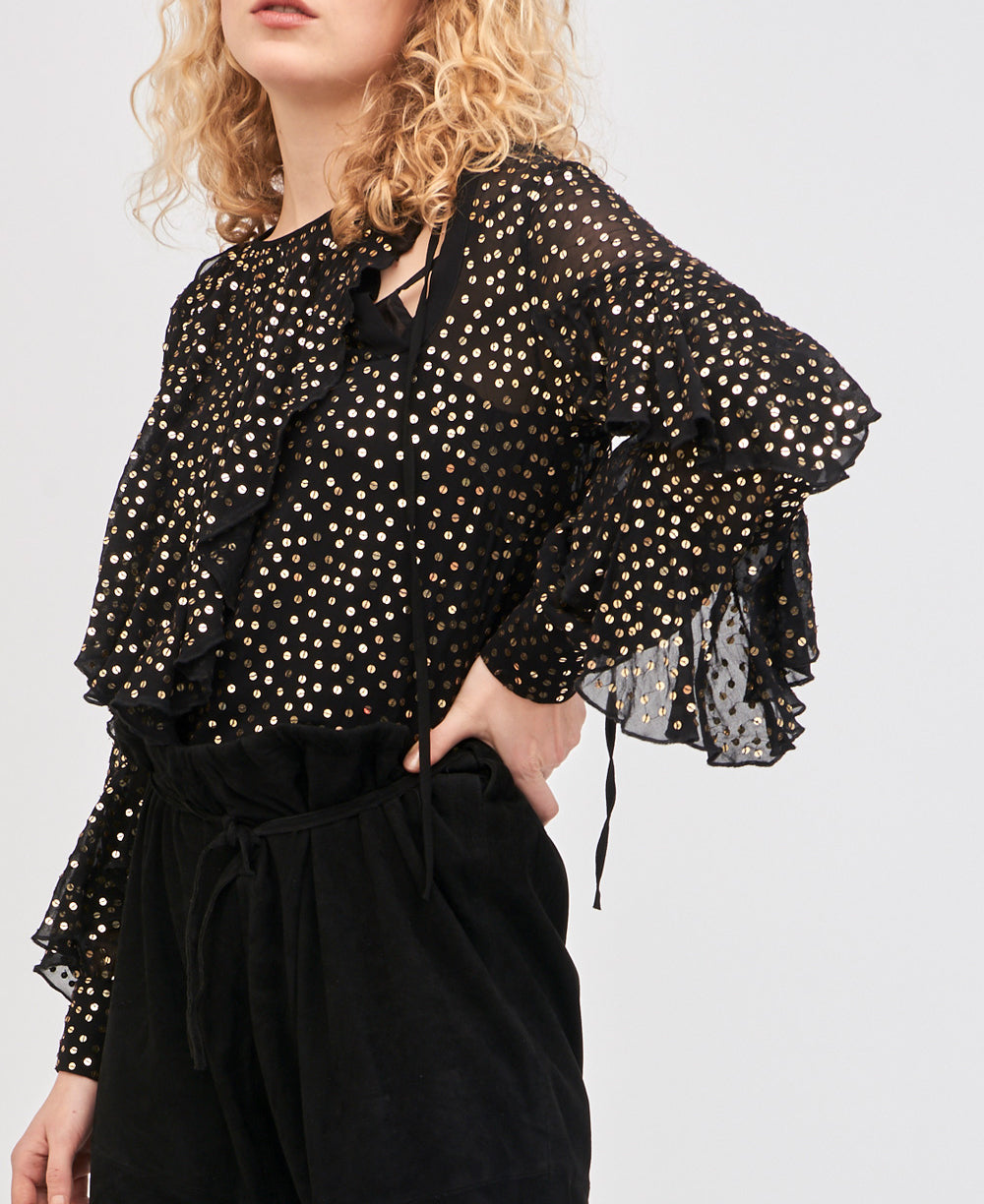 Dona sequined ruffled blouse