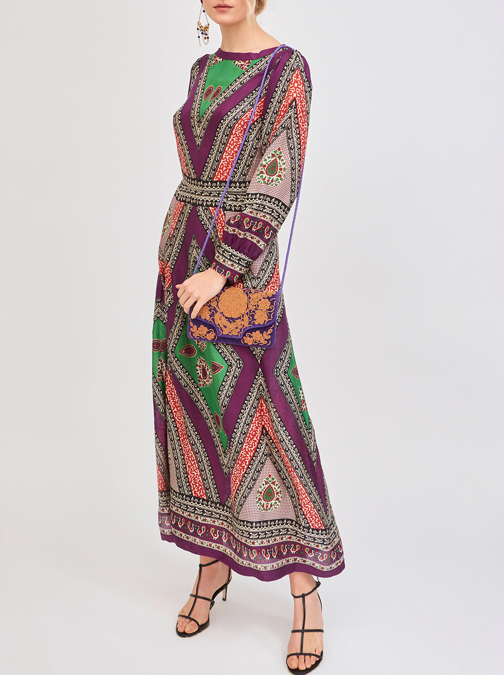 Robe longue en soie imprimée Oriana